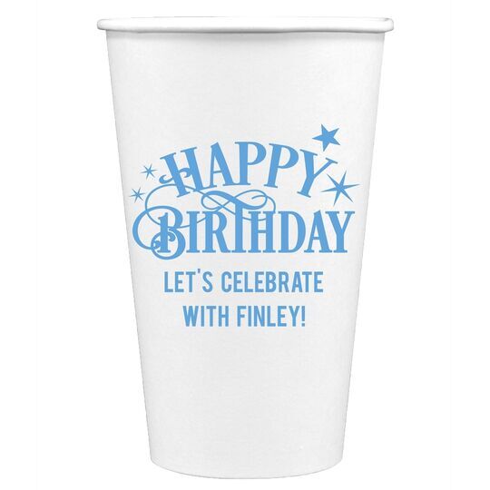 Happy Birthday with Stars Paper Coffee Cups